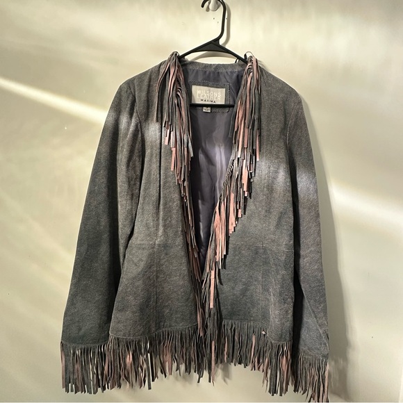 Wilsons Leather Blue Rodeo Western Fringe Suede Boho Art To Wear Cowboy Jacket S - Picture 1 of 15